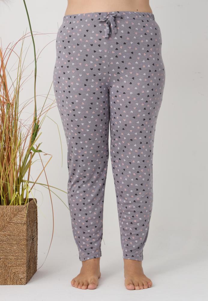 Pantaloni de Pijama Dama Lungi,Big Size,Culoare Gri cu Inimi , Engros